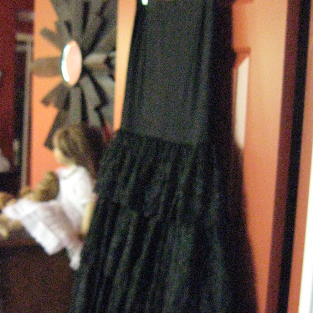 Ladies LONG Black Lace Tiered Skirt.